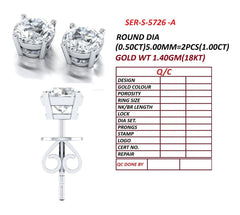 1.00 CT Round Diamond Solitaire Stud Earrings