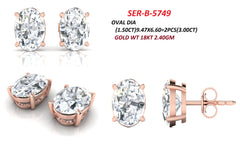 3.00 CT Oval Diamond Solitaire Stud Earrings