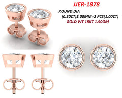1.00 CT Round Diamond Bezel Stud Earrings