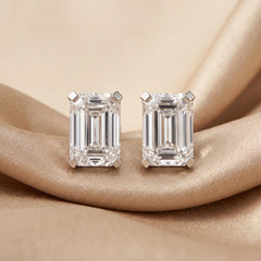 4.00 CT Emerald Diamond Four Prong Stud Earrings
