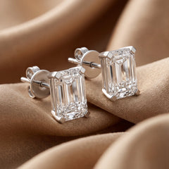 4.00 CT Emerald Diamond Four Prong Stud Earrings