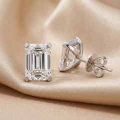 4.00 CT Emerald Diamond Four Prong Stud Earrings