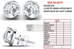 3.00 CT Round Diamond Solitaire Stud Earrings