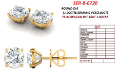 2.00 CT Round Diamond Solitaire Stud Earrings