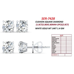 2 CT Square Cushion Diamond Stud Earrings