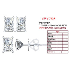 2 CT Radiant Diamond Stud Earrings