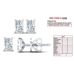 1 CT Radiant Diamond Stud Earrings