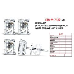 3 CT Emerald Diamond Stud Earrings
