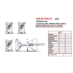 1 CT Emerald Diamond Stud Earrings