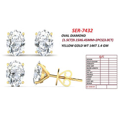 3 CT Oval Diamond Stud Earrings