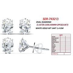 3 CT Oval Diamond Stud Earrings
