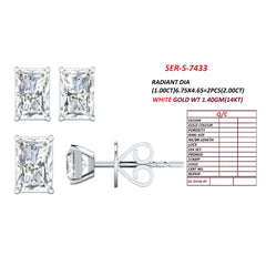 2 CT Radiant Diamond Stud Earrings