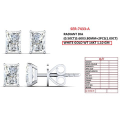 1 CT Radiant Diamond Stud Earrings