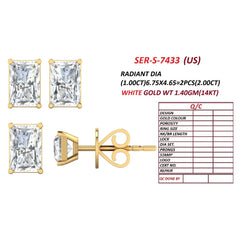 2 CT Radiant Diamond Stud Earrings