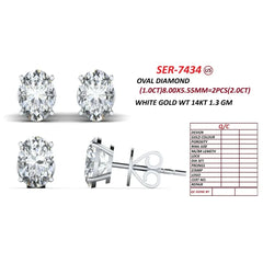 2 CT Oval Diamond Stud Earrings