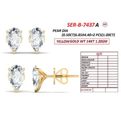 1.00 CT Pear Diamond Solitaire Stud Earrings