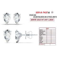 1.00 CT Pear Diamond Solitaire Stud Earrings