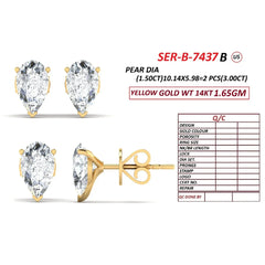 3.00 CT Pear Diamond Solitaire Stud Earrings