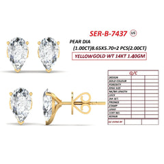 2 CT Pear Diamond Stud Earrings