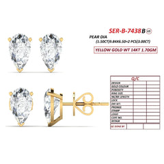3.00 CT Pear Diamond Solitaire Stud Earrings