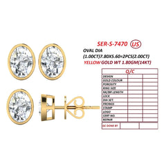 2 CT Oval Bezel Diamond Stud Earrings