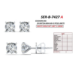1 CT Cushion Diamond Solitaire Stud Earrings