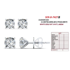 3 CT Cushion Diamond Solitaire Stud Earrings