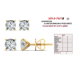 3 CT Cushion Diamond Stud Earrings