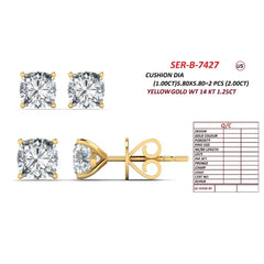 2 CT Cushion Diamond Solitaire Stud Earrings