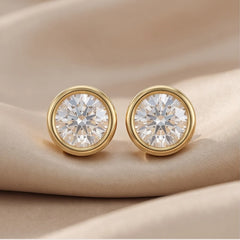 1.60 CT Round Diamond Bezel Solitaire Stud Earrings