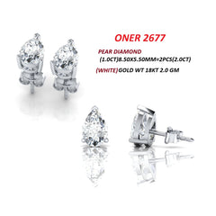 2.00 CT Pear Diamond Solitaire Stud Earrings