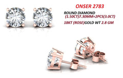 3.00 CT Round Diamond Solitaire Stud Earrings