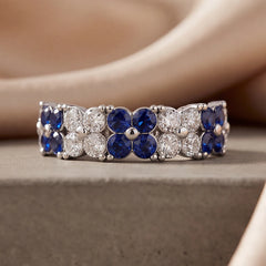 1.93 CT Round Sapphire & Diamond Floral Cluster Half Eternity Ring