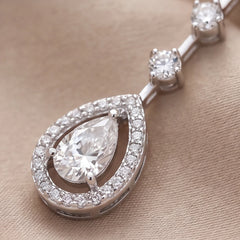 3.36 CT Pear Diamond Halo Linear Drop Earrings