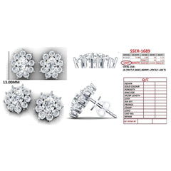1.55 CT Oval & Round Diamond Cluster Stud Earrings