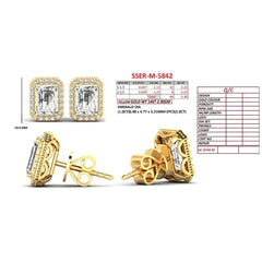 2.30 CT Emerald-cut Diamond Halo Stud Earrings