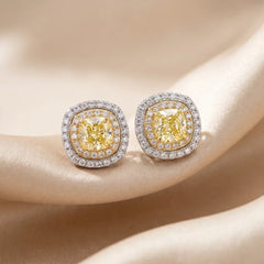3.77 CT Cushion-Cut Two-Tone Earrings