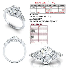 2 CT Oval Cut Cluster Side Stone Ring