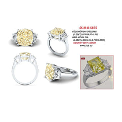 8 CT Yellow Cushion & Half Moon Three Stone Ring