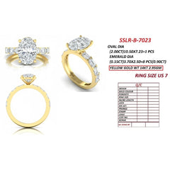 2.90 CT Oval Diamond Emerald Side Stone Ring