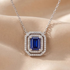 1.78 CT Emerald-Cut Sapphire Halo Pendant