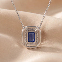 1.78 CT Emerald-Cut Sapphire Halo Pendant