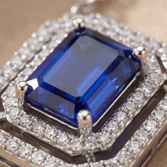 1.78 CT Emerald-Cut Sapphire Halo Pendant