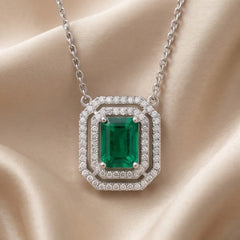 1.78 CT Emerald-Cut Emerald Halo Pendant