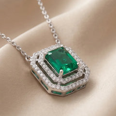 1.78 CT Emerald-Cut Emerald Halo Pendant