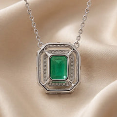 1.78 CT Emerald-Cut Emerald Halo Pendant