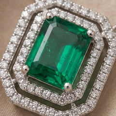 1.78 CT Emerald-Cut Emerald Halo Pendant