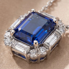 3.67 CT Emerald & Baguette-Cut Sapphire Halo Pendant