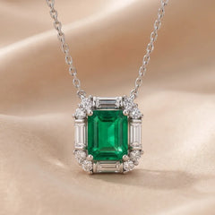 3.67 CT Emerald & Baguette-Cut Emerald Halo Pendant