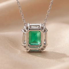 3.67 CT Emerald & Baguette-Cut Emerald Halo Pendant